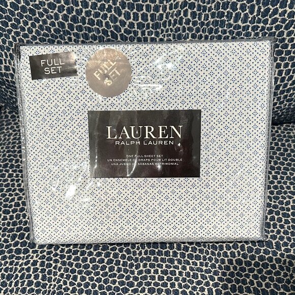 Lauren by Ralph Lauren Full Sheet Set | Blue Shaped Dots on White - Picture 1 of 2
